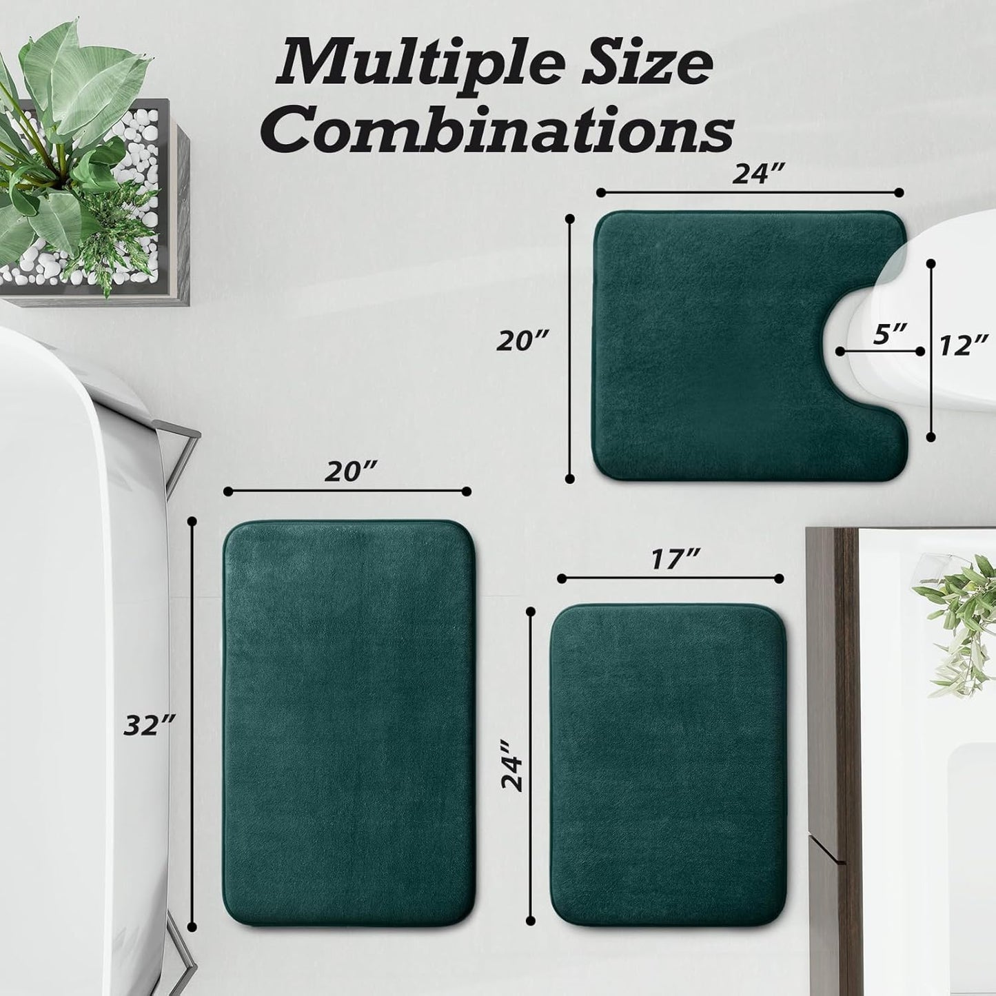 HUXMEYSON Bathroom Rugs Sets 3 Piece, Non-Slip & Quick Dry Bath Mat Set, Ultra Soft Velvet Bath Rugs for Bathroom, Toilet and Shower Floor, Peacock Blue