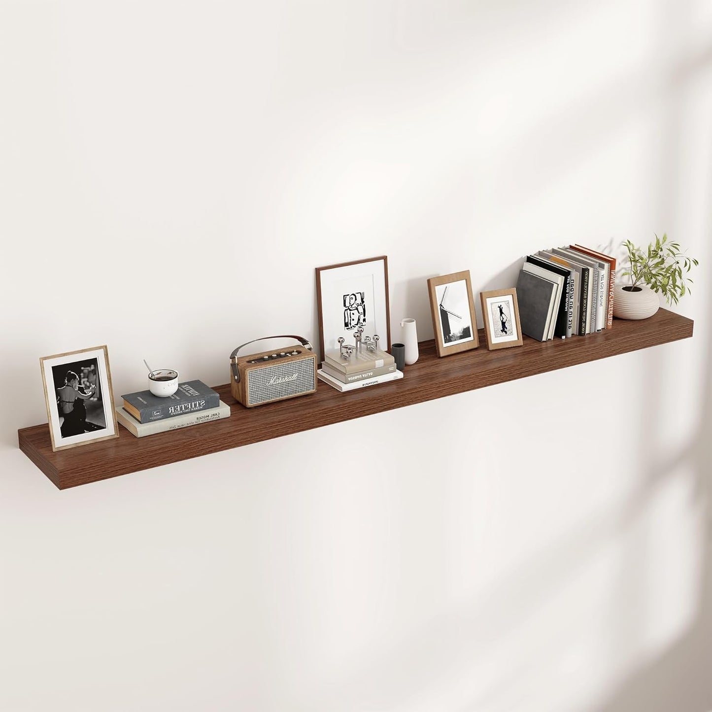 Floating Shelves for Wall, Large Wall Mounted Shelves with Invisible Brackets, Long Wood Floating Shelf for Living Room, Bedroom, Kitchen, (Walnut, 72" W x 9" D x 1.5" H)