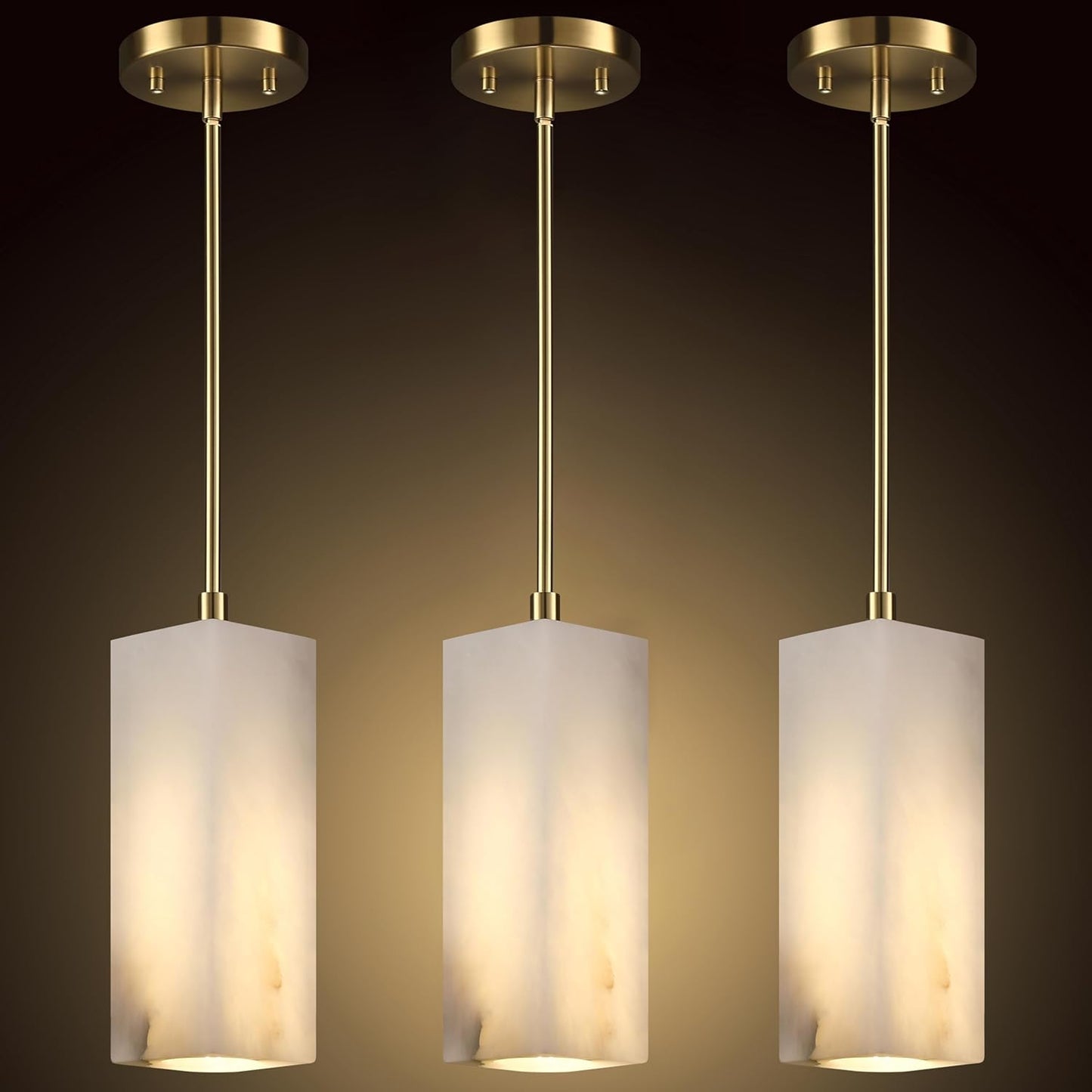 1 Light Modern Industrial Farmhouse Hanging Kitchen Island Pendant Ceiling Light Fixture,Square Natural Alabaster Marble Brushed Bronze Finish Over Sink Restaurant bar Corridor