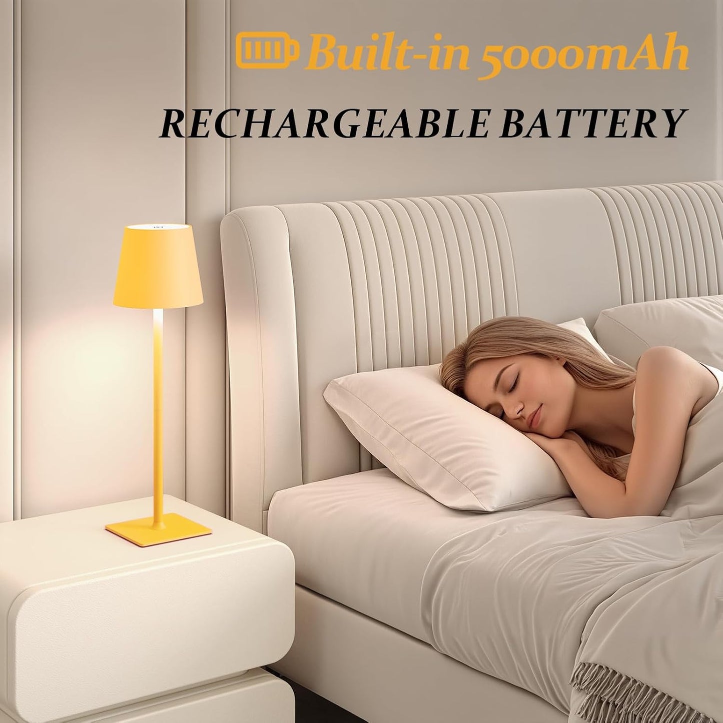 2 Pack Cordless Table Lamps, 3 Colors Stepless Dimming, 5000mAh Rechargeable Battery LED Desk Lamp for Bedroom/Couple Dinner/Desk/Cafe/Dining Room/Terrace