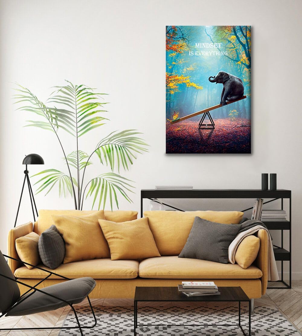 Elephant Wall Art Mindset Motivation Office Wall Canvas Animals Poster Framed Artwork for Office Living room Ready to Hang (20x30 inch)