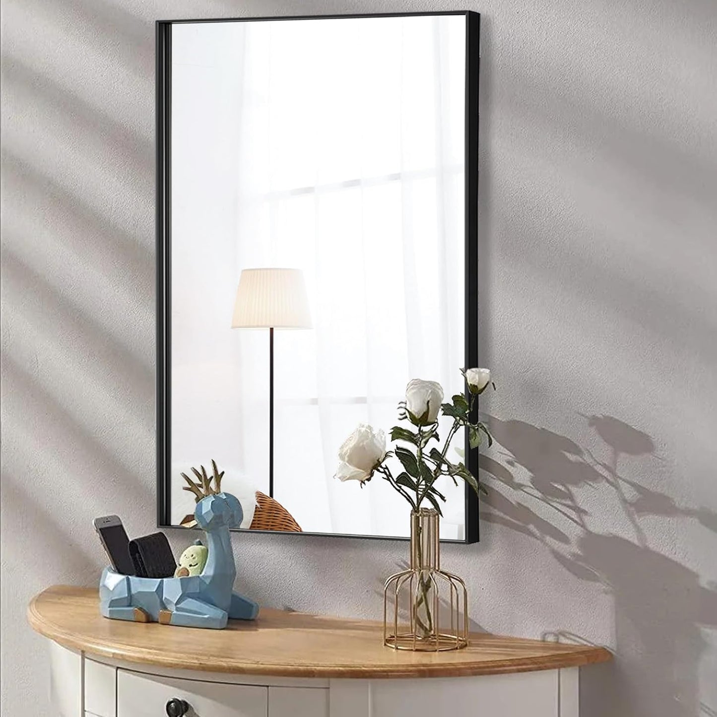 24x40 Inch Black Bathroom Mirror for Wall, Aluminum Frame Rectangle Rectangular Vanity Mirror, Modern Large for Bedroom, Living Room, Horizontal or Vertical