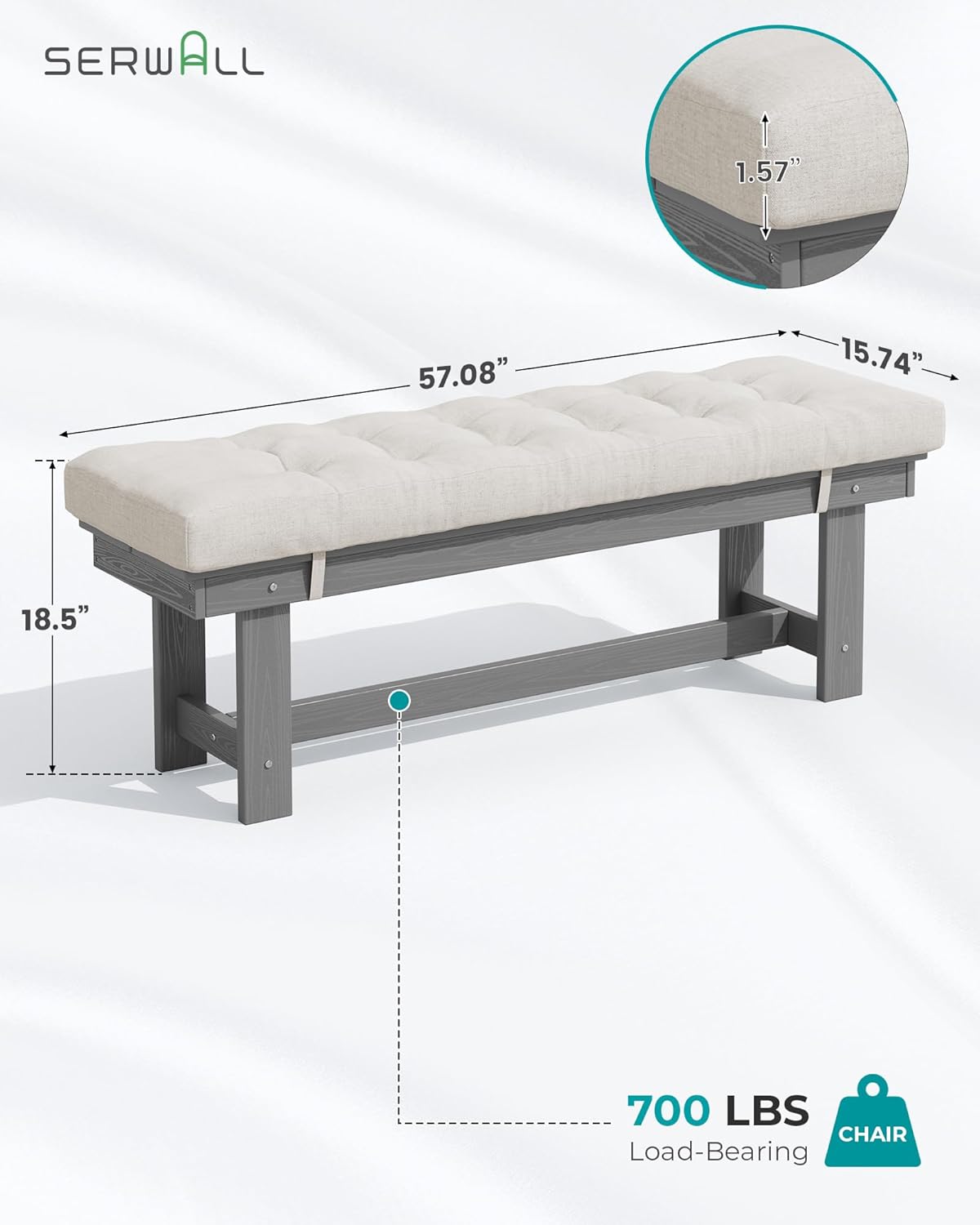 SERWALL Outdoor Dining Set for 6, HDPE Outdoor Furniture with Umbrella Hole & 1 Cushioned Bench & 4 Outdoor Dining Chairs, Grey