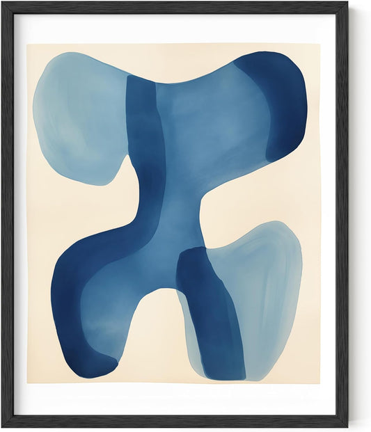 HAUS AND HUES Modern Abstract Wall Art - Blue and Green Living Room Art, Modern Artwork for Walls, Minimalist Picture for Living Room(Blue Shapes, Unframed, 8x10)