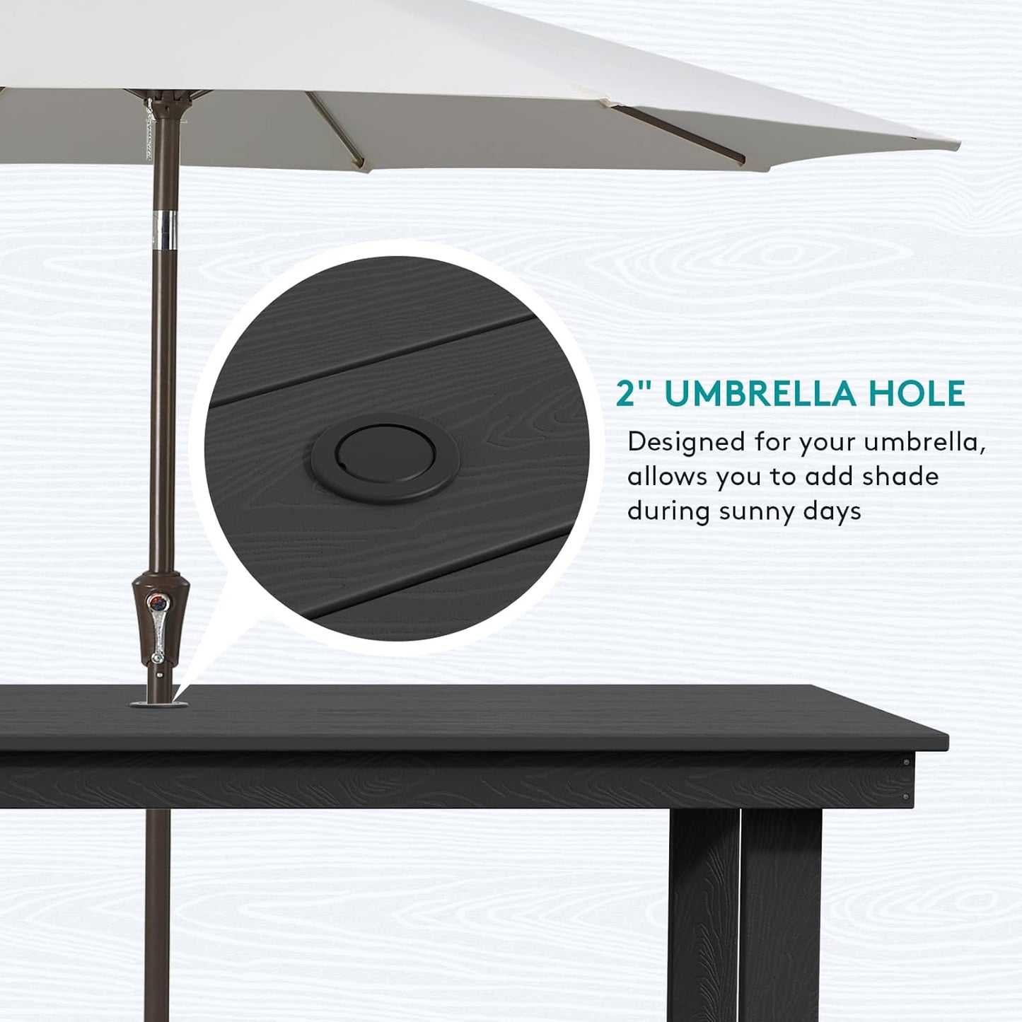 SERWALL Patio Dining Table Sets 5-Piece, Outdoor HDPE Dining Furniture Set with Umbrella Hole Cut-Out Table and 4 Chairs, All Weather Dining Set for Lawn, Garden, Backyard, Poolside, Black