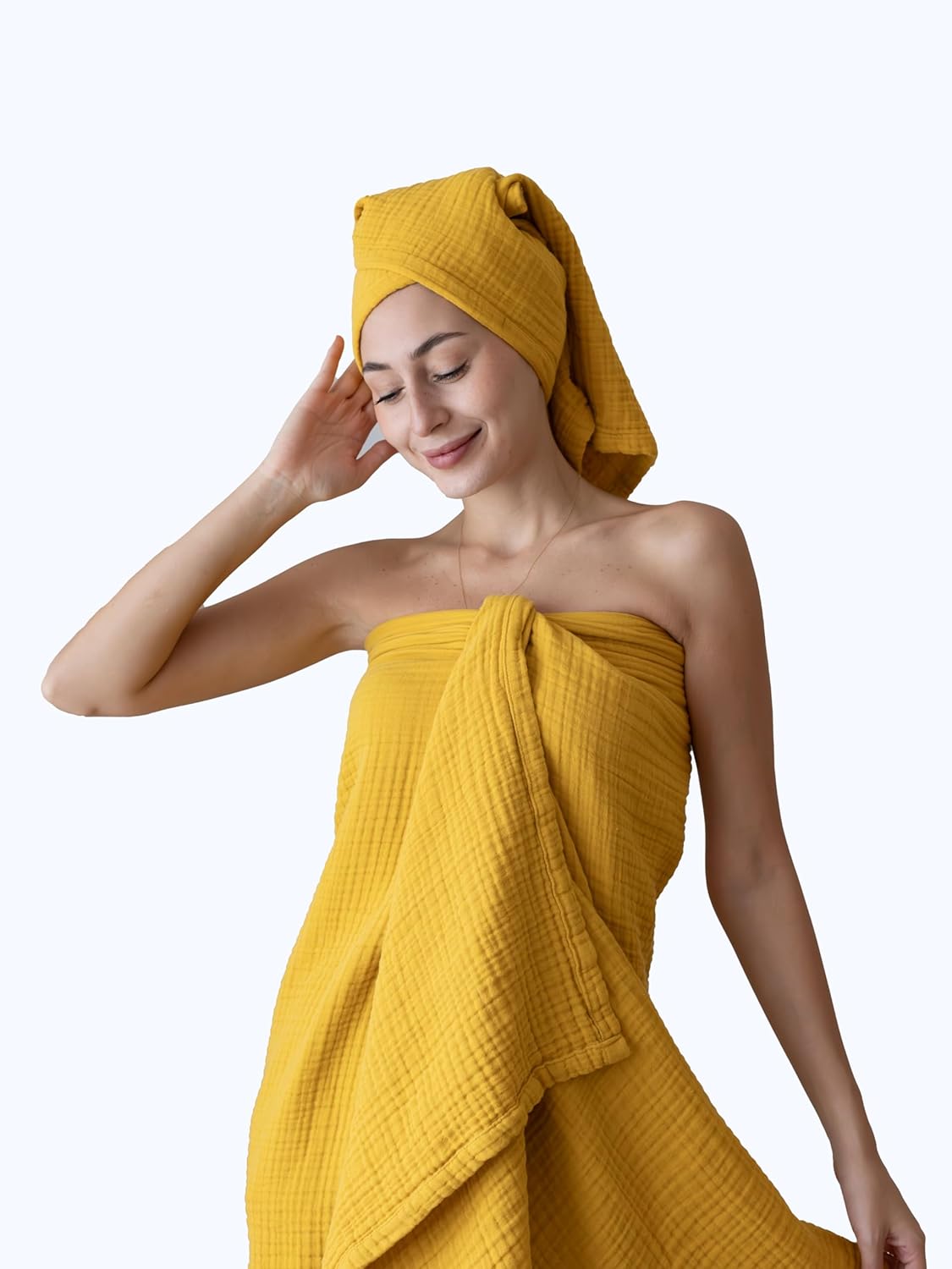 Muslin Bath Towels Pack of 2-32"x67" Inch Large Size, 100% Turkish Cotton, Thin, Soft, Quick-Dry, Lint-Free, Muslin Bathroom Towels (Mustard, Pack of 2 Bath Towels)