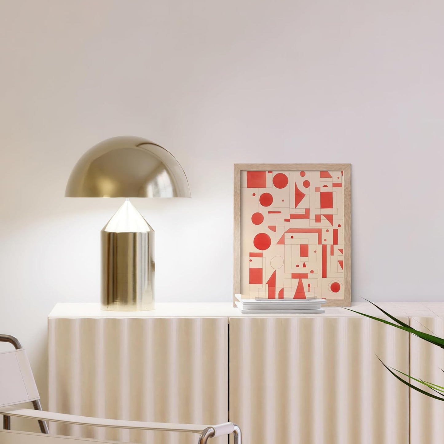 HAUS AND HUES Colorful Abstract Wall Art - Minimalist Retro Picture for Living Room Decor, Red and Pink Modern Wall Art Painting (Red Geometric, Beige Frame, 8x10)