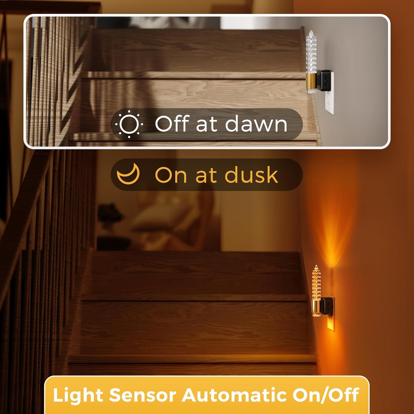 L LOHAS LED Night Light, Amber Candle Night Lights Plug into Wall,2 Pack 0-100 LM Dimmable Nightlight, Plug in Acrylic Diamond Night Light with Dusk to Dawn Sensor, for Bathroom Hallway