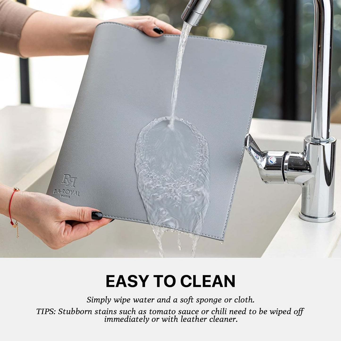 Faux Leather Placemats Set of 8 Vinyl Washable Wipeable Table Mats for Kitchen Dining Table Heat Resistant Waterproof Modern Indoor/Outdoor Placemats Non-Slip Easy Clean Place Mats (Gray)