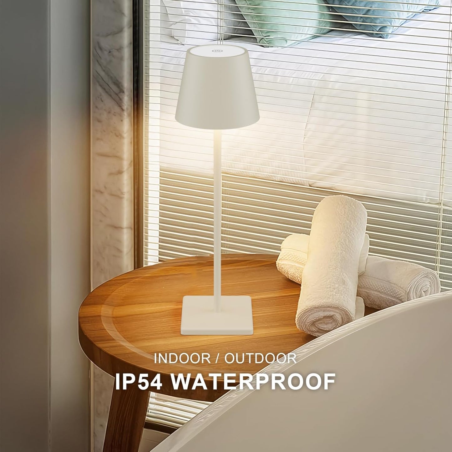 2-Pack LED Cordless Table Lamp, Rechargeable Battery Desk lamp 3W 5500mAh Battery Operated Stepless Dimming Modern Portable Table Light for Restaurant/Bedroom/Outdoor IP54 Waterproof (Off White)