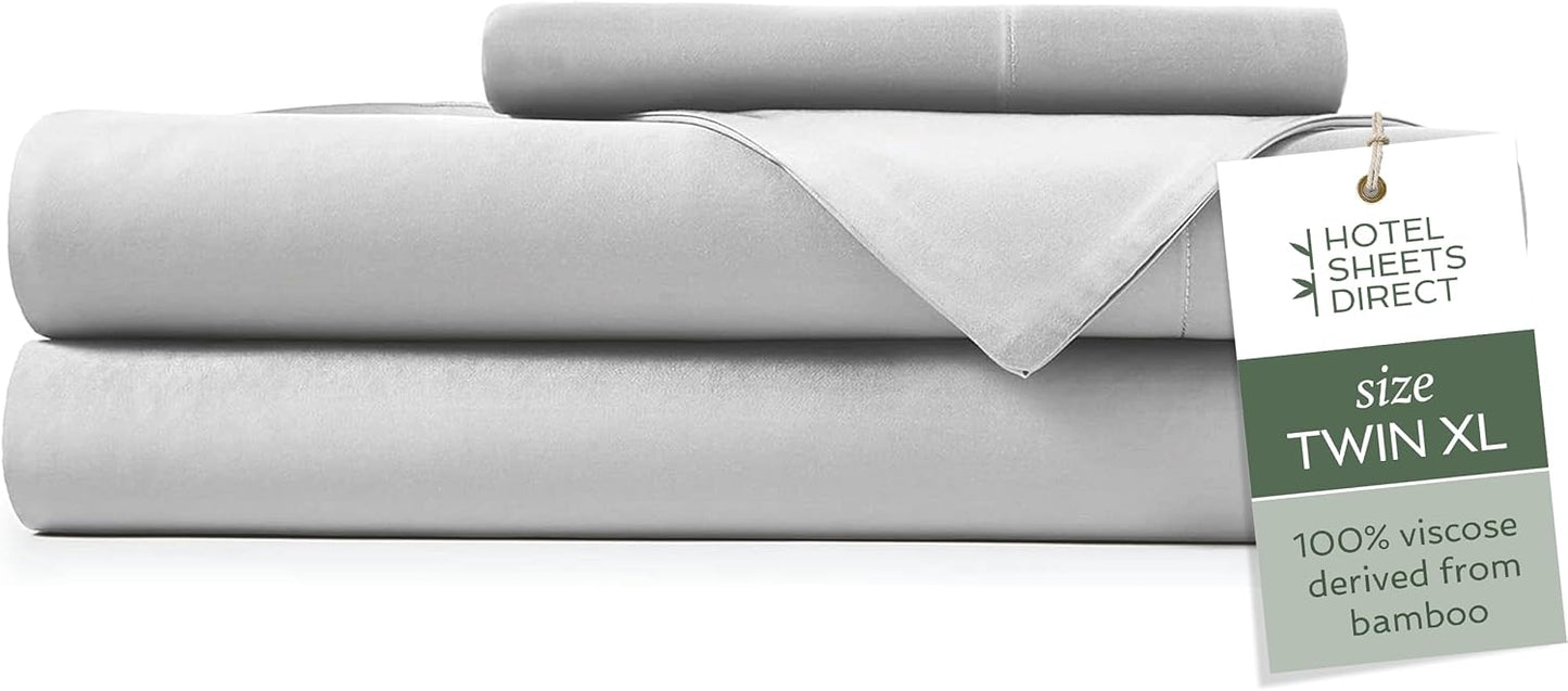 Hotel Sheets Direct 3 Piece Bed Sheet Set Twin XL Size, 100% Viscose Derived from Bamboo Sheets Set with 1 Pillowcase, Cooling & Breathable Luxury Bedding, Moisture-Wicking & Silky Soft Texture, Gray