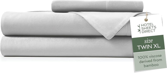 Hotel Sheets Direct 3 Piece Bed Sheet Set Twin XL Size, 100% Viscose Derived from Bamboo Sheets Set with 1 Pillowcase, Cooling & Breathable Luxury Bedding, Moisture-Wicking & Silky Soft Texture, Gray