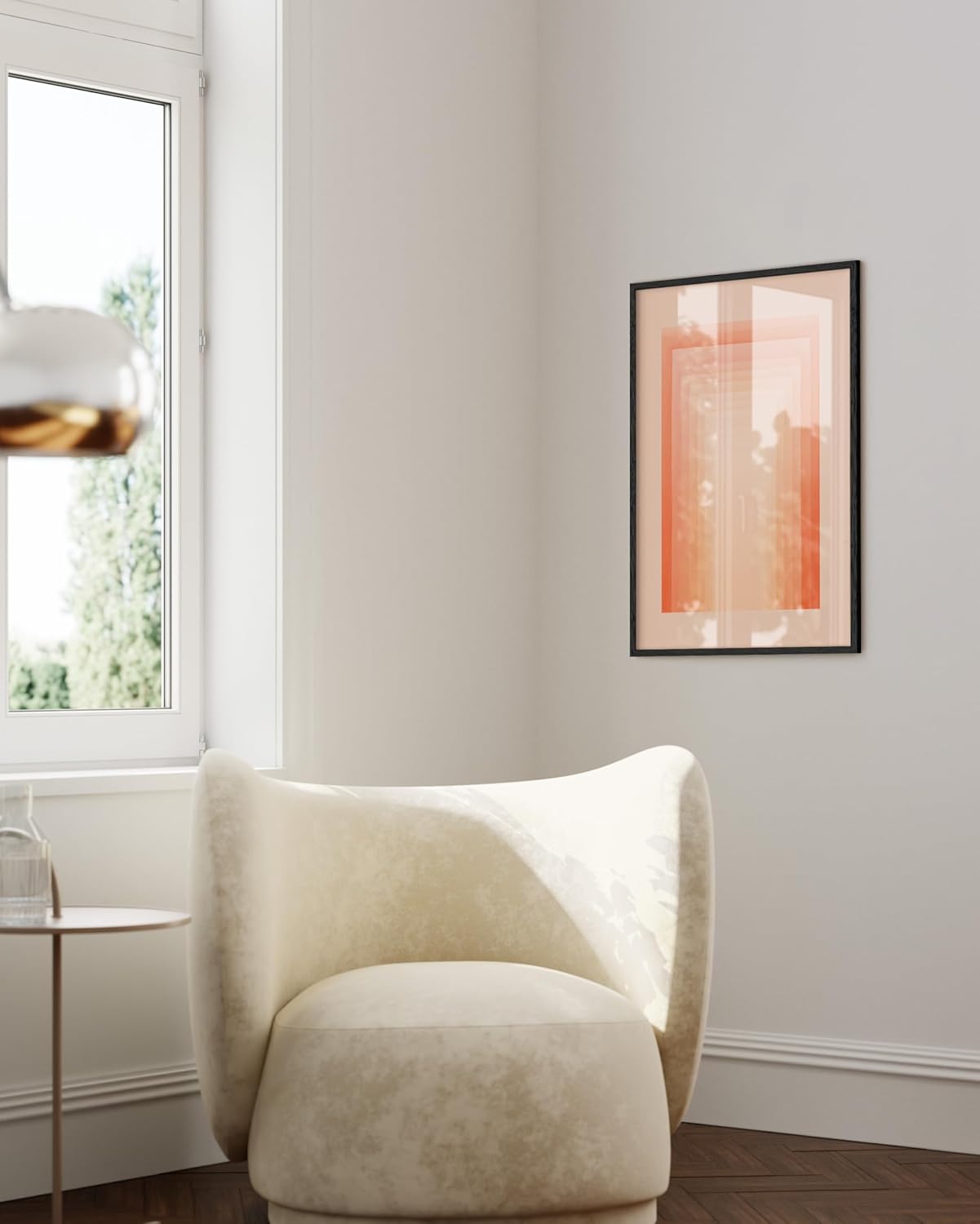 HAUS AND HUES Colorful Abstract Wall Art - Minimalist Retro Picture for Living Room Decor, Red and Pink Modern Wall Art Painting (Pink Geometric, Black Frame, 24x36)