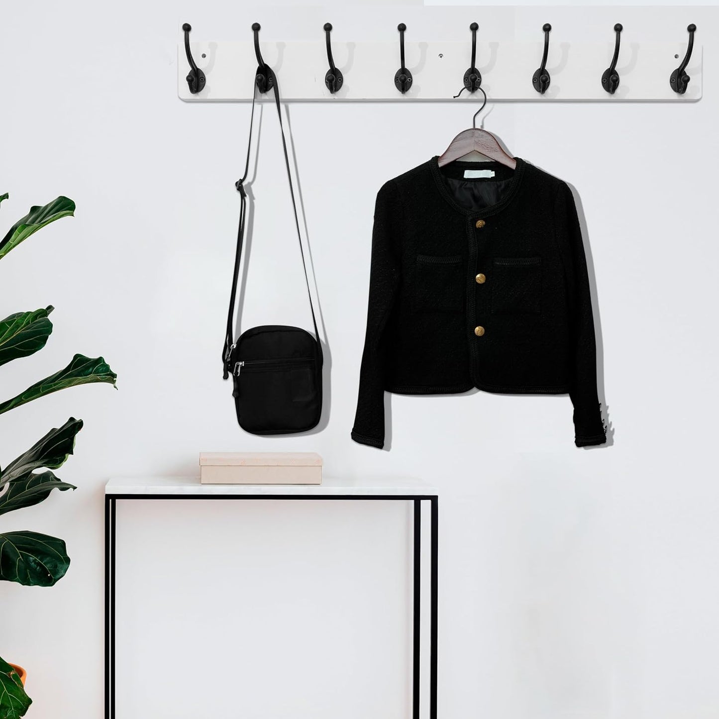 WEBI Rustic Coat Rack Wall Mount,35.43" Long 8 Cast Iron Coat Hooks Wall Mounted,Heavy Duty Wall Coat Hanger Hooks for Hanging Coats,Clothes,Black on White