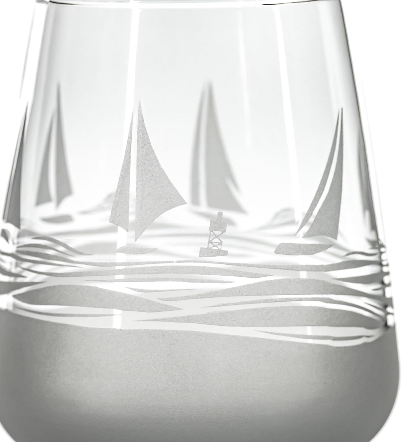 Rolf Glass Regatta Stemless Wine Tumbler 15.75 ounce | Proudly Made in the USA | Set of 4 Nautical Stemless Wine Glasses | Lead-Free Glass | Etched Tumbler Glasses