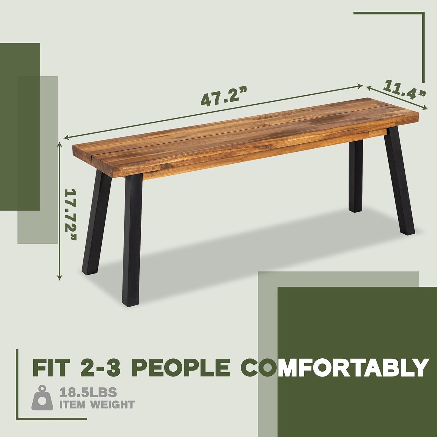 Solid Wood Bench - Minimalist Design, Acacia Wood Construction, Natural top-Black Leg Color, Versatile for Entryway,Living Room,Bedroom & Outdoors,Easy Assembly & Weather-Resistant