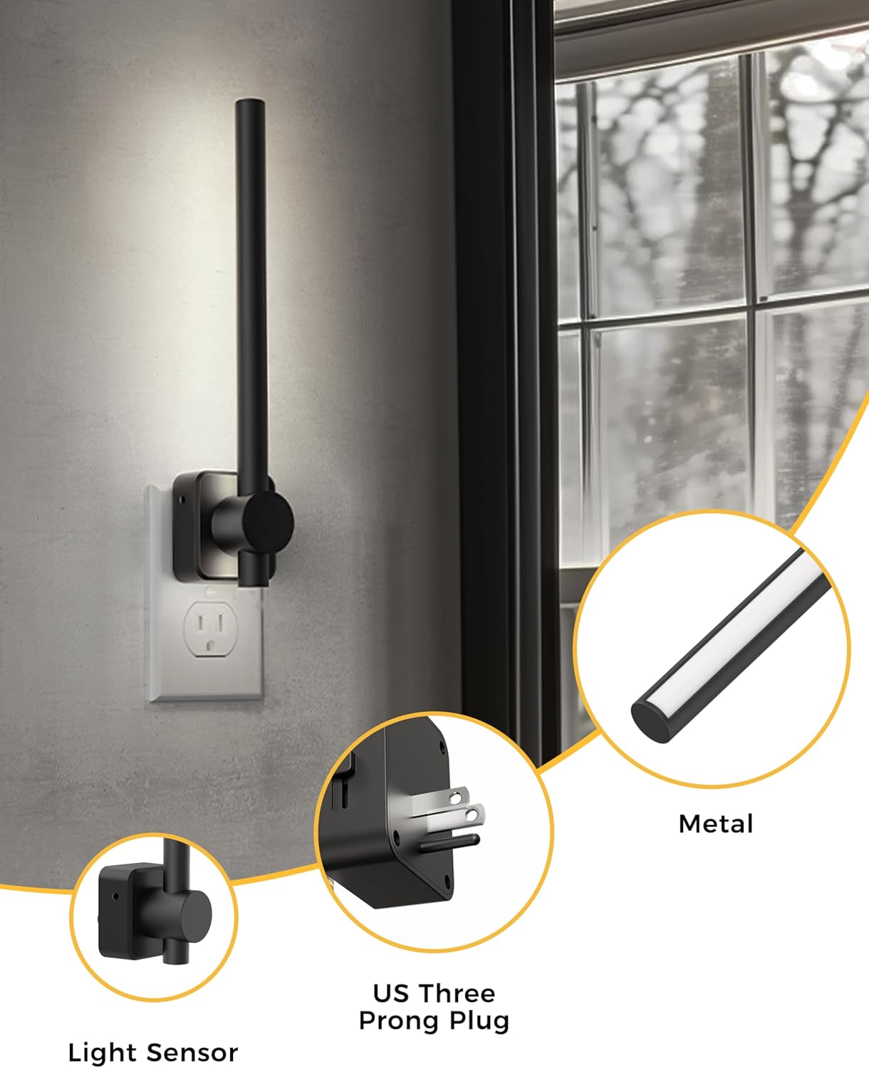 L LOHAS LED Night Light, Dimmable Night Lights Plug into Wall 0-200LM, Dusk to Dawn Sensor, 2W Bathroom Night Lights, Daylight 5000K, Modern Black Plug in Nightlight for Mirror Restroom,1Pack