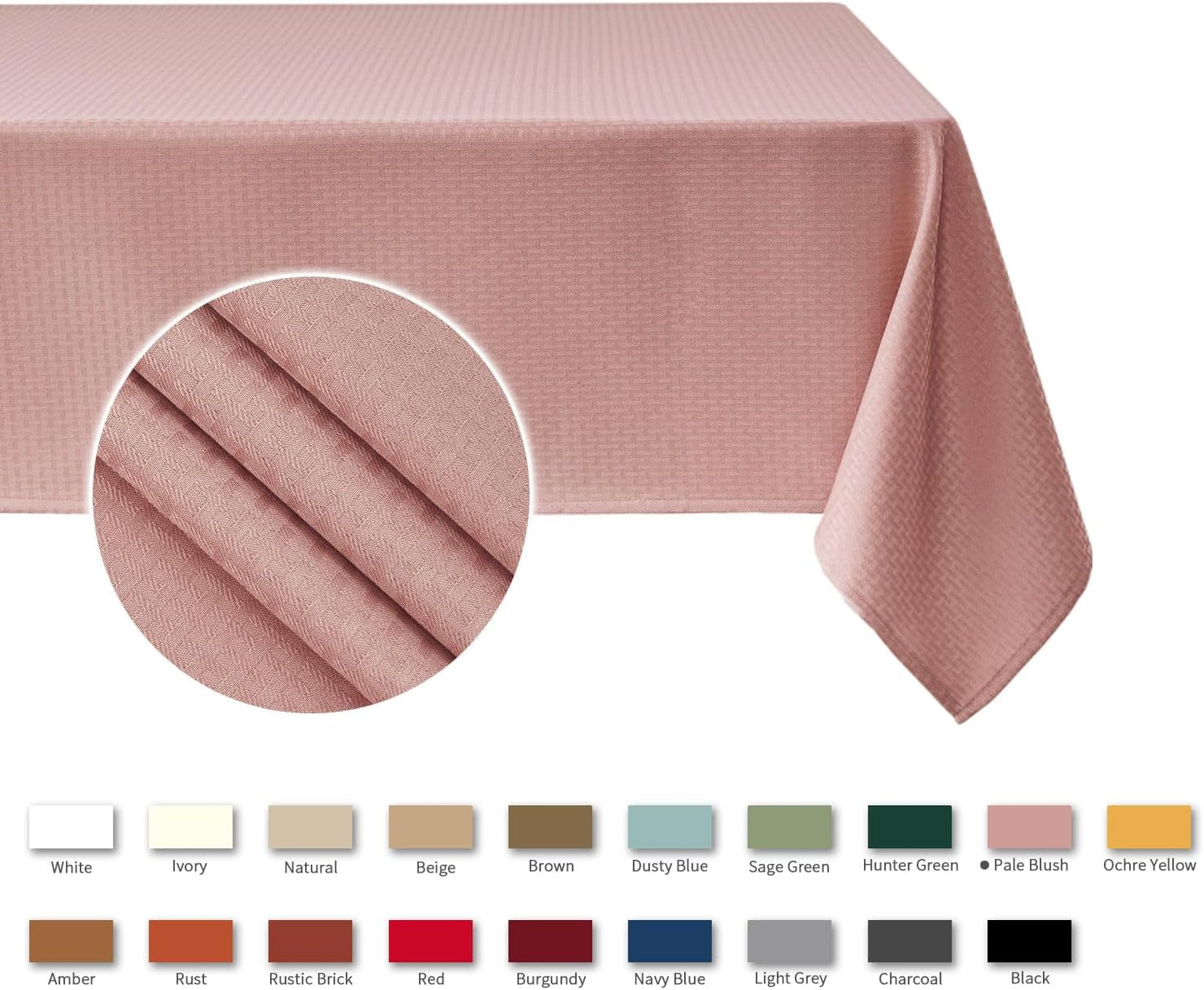 maxmill Rectangle Tablecloth Weaved Texture Design Water Resistant Wrinkle Free Spill-Proof, Soft Table Cloth for Dining Room Decoration, Banquet Parties Holiday Dinner, 52 x 84 Inch Pale Blush
