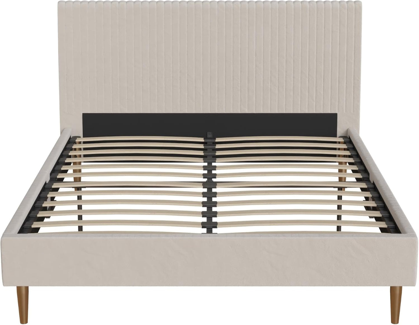 Mr. Kate Daphne Upholstered Bed with Vertical Channel Tufted Headboard, Full, Ivory Velvet