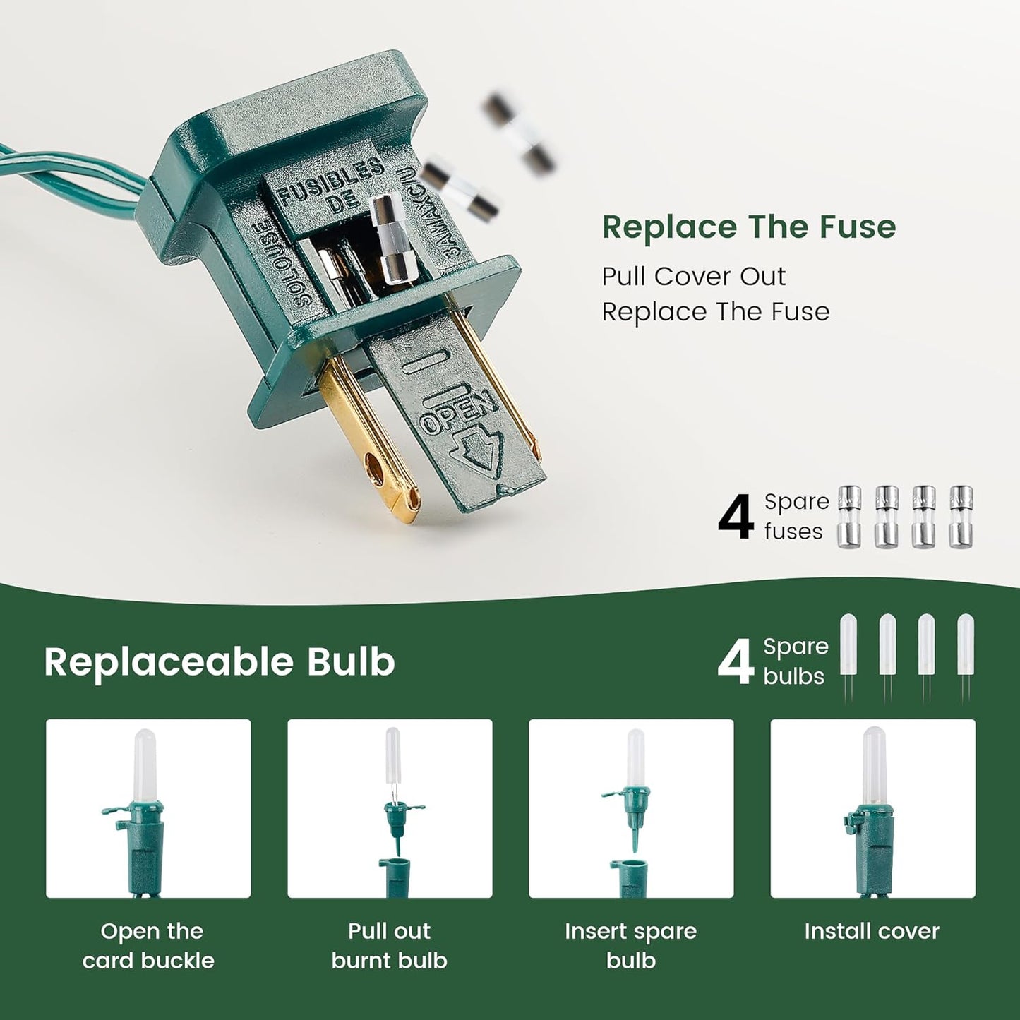 Hopolon LED Christmas Lights 16.4FT 50LED Warm White String Lights Clear Christmas Light Xmas Light Indoor Outdoor with Green Wire, Connectable UL Certified Waterproof for Tree,Home,Festival,Party