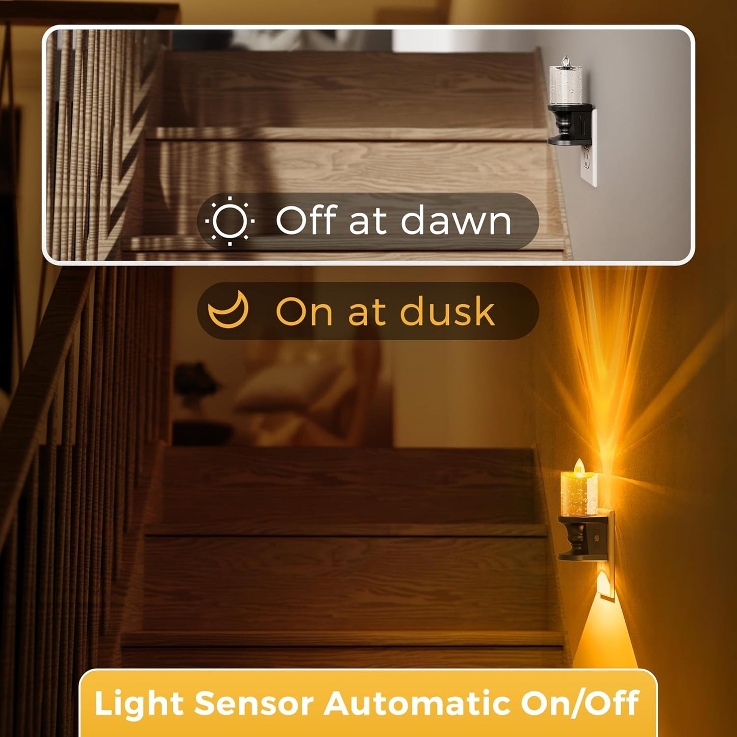 L LOHAS LED Flameless Candle Night Light, 2 Pack Amber Night Lights Plug into Wall, 0-100LM Dimmable Nightlight, LED Candle Night Light with Light Sensor, for Living Room, Bathroom, Hallway