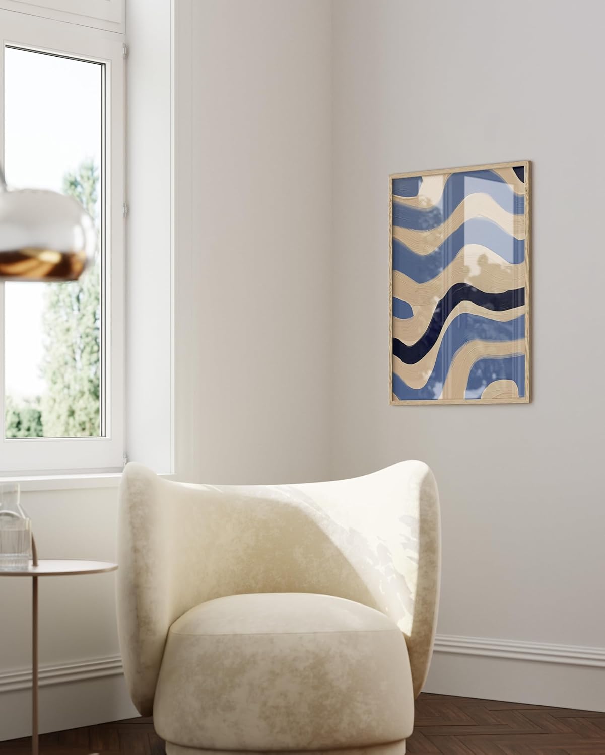 HAUS AND HUES Modern Abstract Wall Art - Blue and Green Living Room Art, Modern Artwork for Walls, Minimalist Picture for Living Room(Blue Abstract Pattern 4, Beige Frame, 24x36)