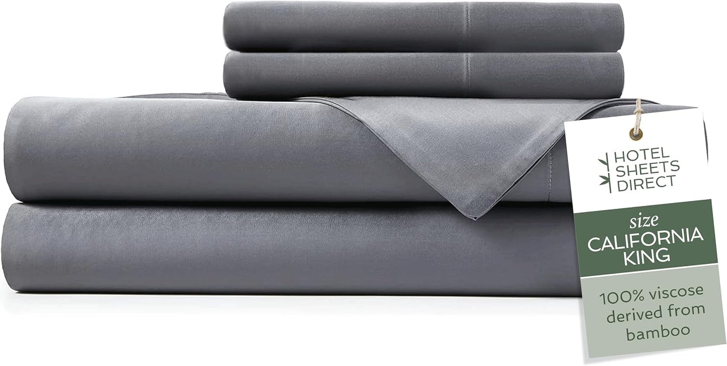 Hotel Sheets Direct 4 Piece Bed Sheet Set California King Size, 100% Viscose Derived from Bamboo Sheets Set with 2 Pillowcases, Cooling & Breathable Luxury Bedding, Moisture-Wicking Texture, Dark Gray