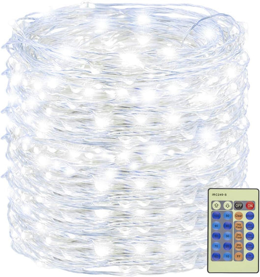 Decute 500LED 164ft Fairy String Lights Cool White Christmas Light Silver Wire w/Remote, Firefly Lights Starry Light for DIY Christmas Tree Costume Wedding Party Table Centerpiece Decor