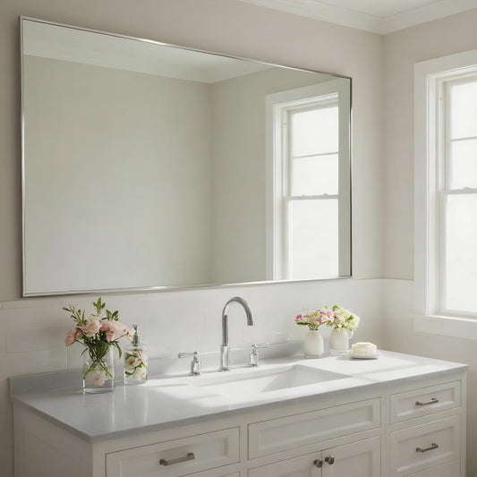 27x40 Inch Nickel Bathroom Mirror for Wall, Aluminum Frame Rectangle Rectangular Vanity Mirror, Modern Large for Bedroom, Living Room, Horizontal or Vertical