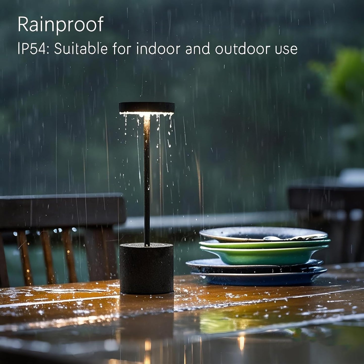 2 Pack Cordless Rechargeable Table Lamp, 3 Color Temperature & Dimmable, IP54 Waterproof Battery Operated Portable LED Light for Outdoor, Patio, Restaurant, Bedside, Shower (Black)