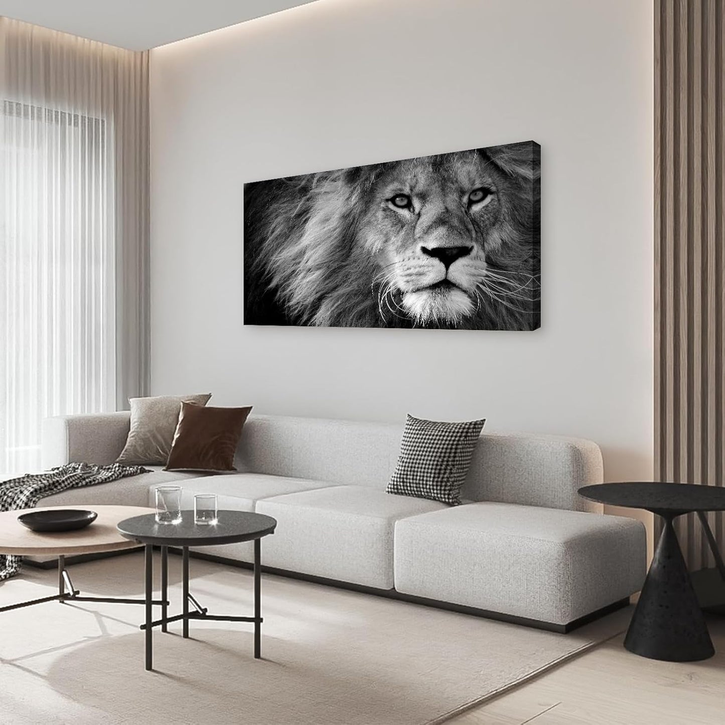 Baisuart D0198 Modern Giclee Canvas Prints Wall Art Stretched Artwork Black and White Lion Pictures to Photo Paintings on Canvas Wall Art for Bedroom Living Room Home Decorations Office Wall Décor