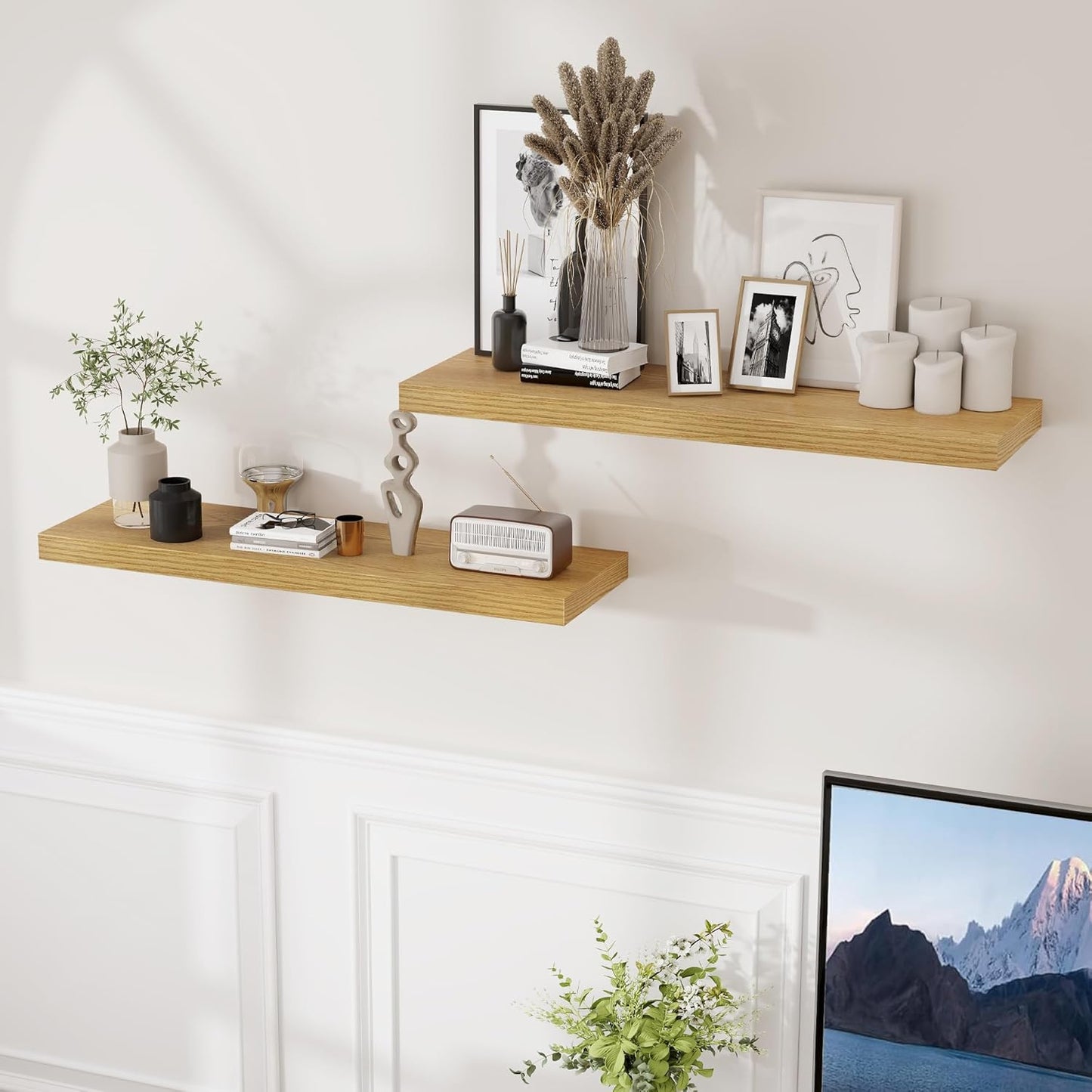 Fun Memories 36x9.3 Floating Shelves for Wall, Wood Floating Shelf 36 Inch Long, Large Deep Wall Shelves for Home Decor & Storage, Rustic Deep Shelf for Living Room, Bedroom, Kitchen, Oak Color