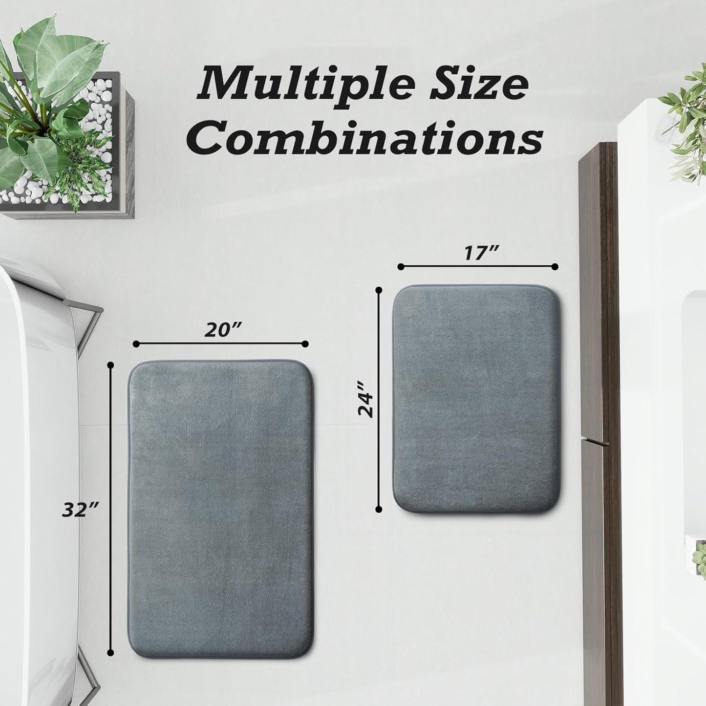 HUXMEYSON Bathroom Rugs Sets 2 Piece, Non-Slip & Quick Dry Bath Mat Set, Ultra Soft Velvet Bath Rugs for Bathroom, Toilet and Shower Floor, Grey