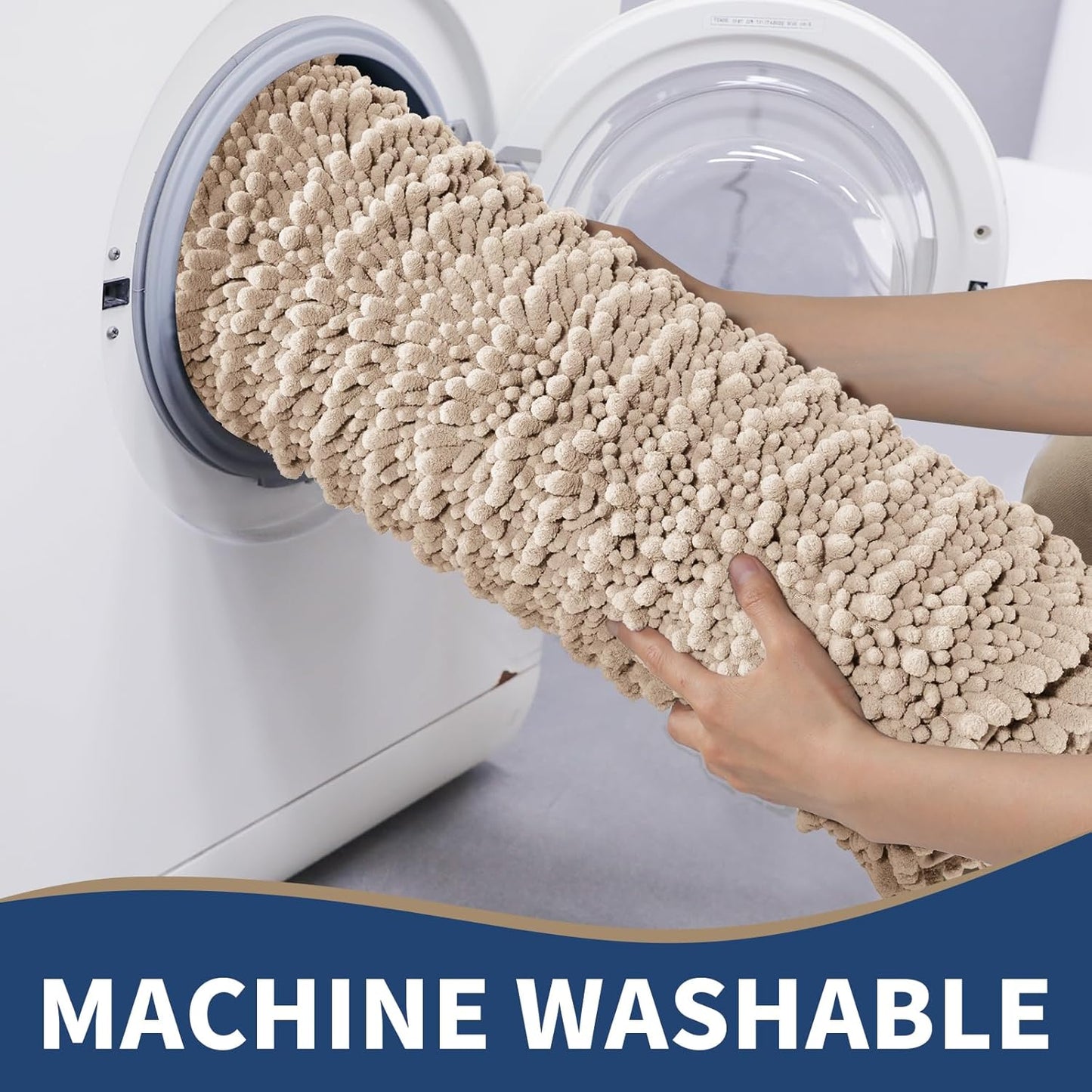 Yimobra Bathroom Rugs Sets 2 Piece - Quick Dry Extra Thick Luxury Chenille Bath Mat, Non Slip Super Absorbent for Tub Shower Sink, Machine Washable Shaggy Floor Mat, 44"x24"+24"x17" Inch, Light Brown