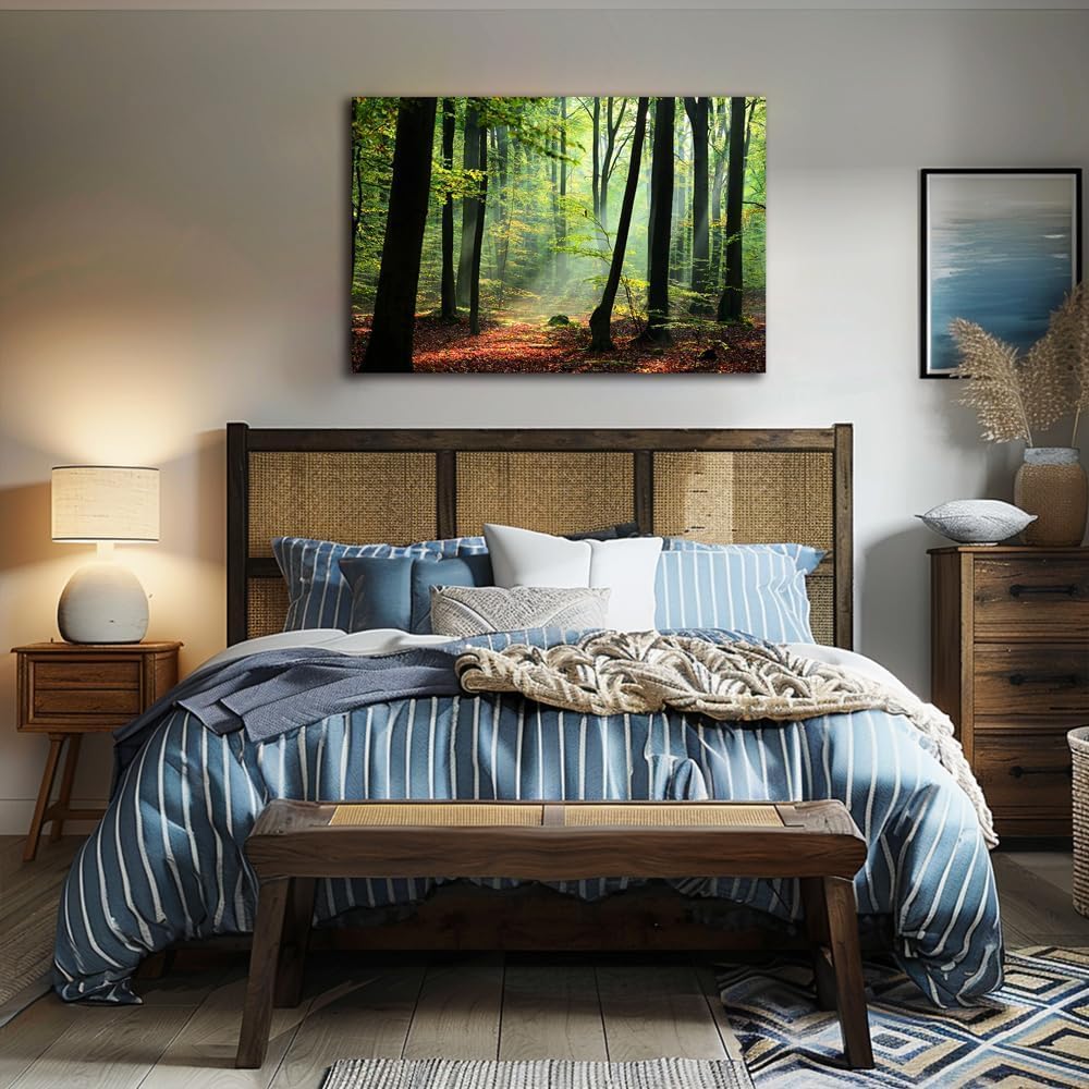 Nature Wall Art Large Forest Art Canvas Wall Decor Green Tree Canvas Print Artwork Decor for Living Room Mountain Wall Art Landscape Pictures for Bedroom Home Office Decorations (32x48inches)