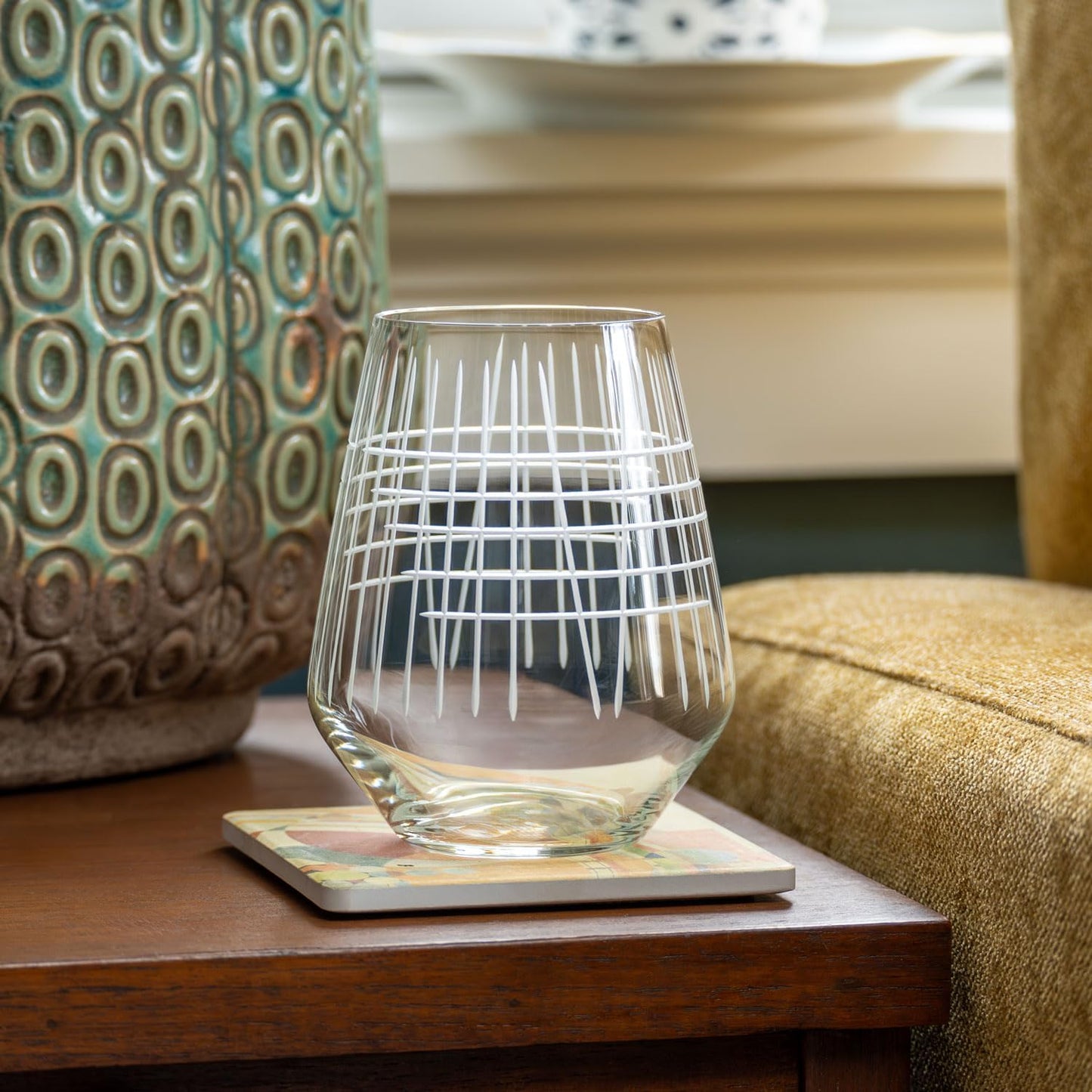 Rolf Glass Matchstick Stemless Wine Tumbler 18 ounce - Stemless Wine Glasses Set of 4 – Lead-Free Crystal Glass - Etched Tumbler Glasses - Made in the USA