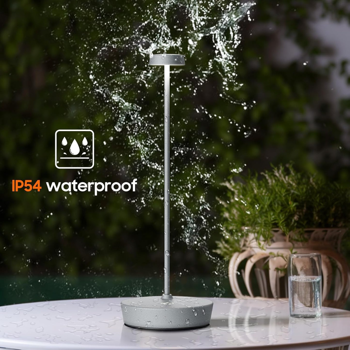 Cordless LED Table Lamp，Rechargeable Battery Desk Lamps, 3 Color Stepless Dimmable Metal Battery Table Lamps, Portable Waterproof Table Light for Indoor/Outdoor/Restaurant (2Pack Gray)