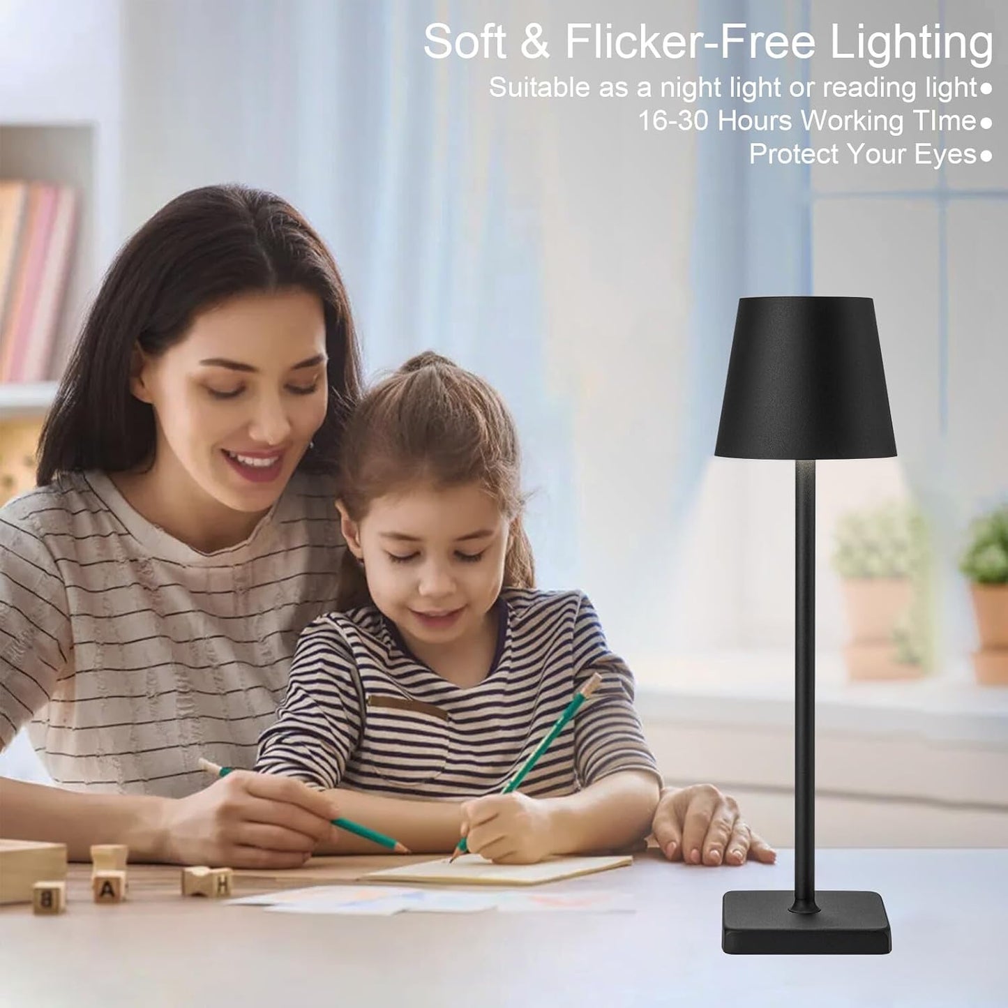 2 Pack Rechargeable Cordless Table Lamps, 5200mAh Battery Touch Table Light, Aluminum Shell Stepless Dimmable Portable LED Desk Lamp for Dinner/Restaurant/Outdoor Black