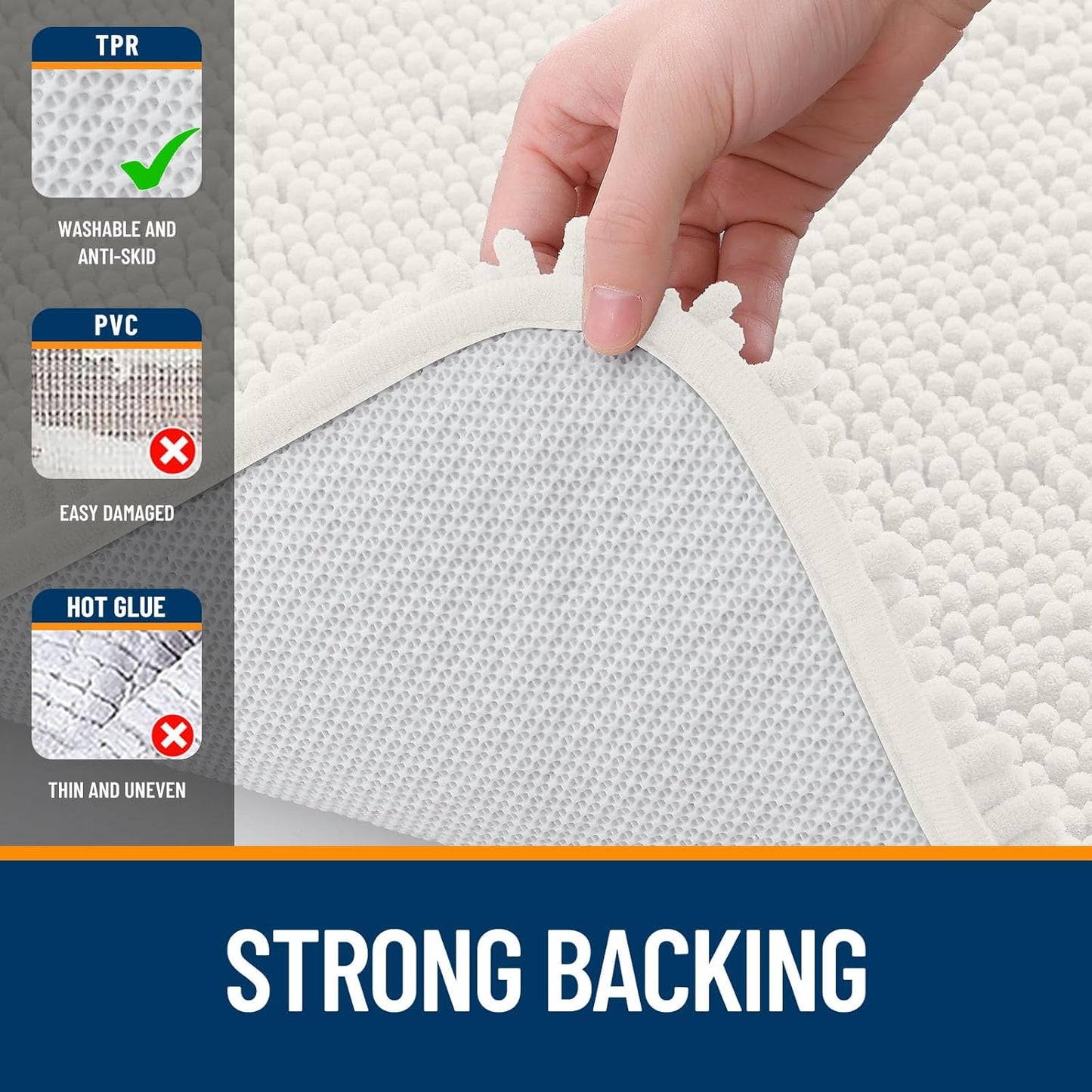 OLANLY Bathroom Rugs Sets 2 Piece, Soft Absorbent Chenille Bath Mats and U-Shaped Contour Toilet Mat Area Rug Set, Machine Washable Bath Carpet, Home Decor Accessories(30"x20"+24"x20", Ivory)