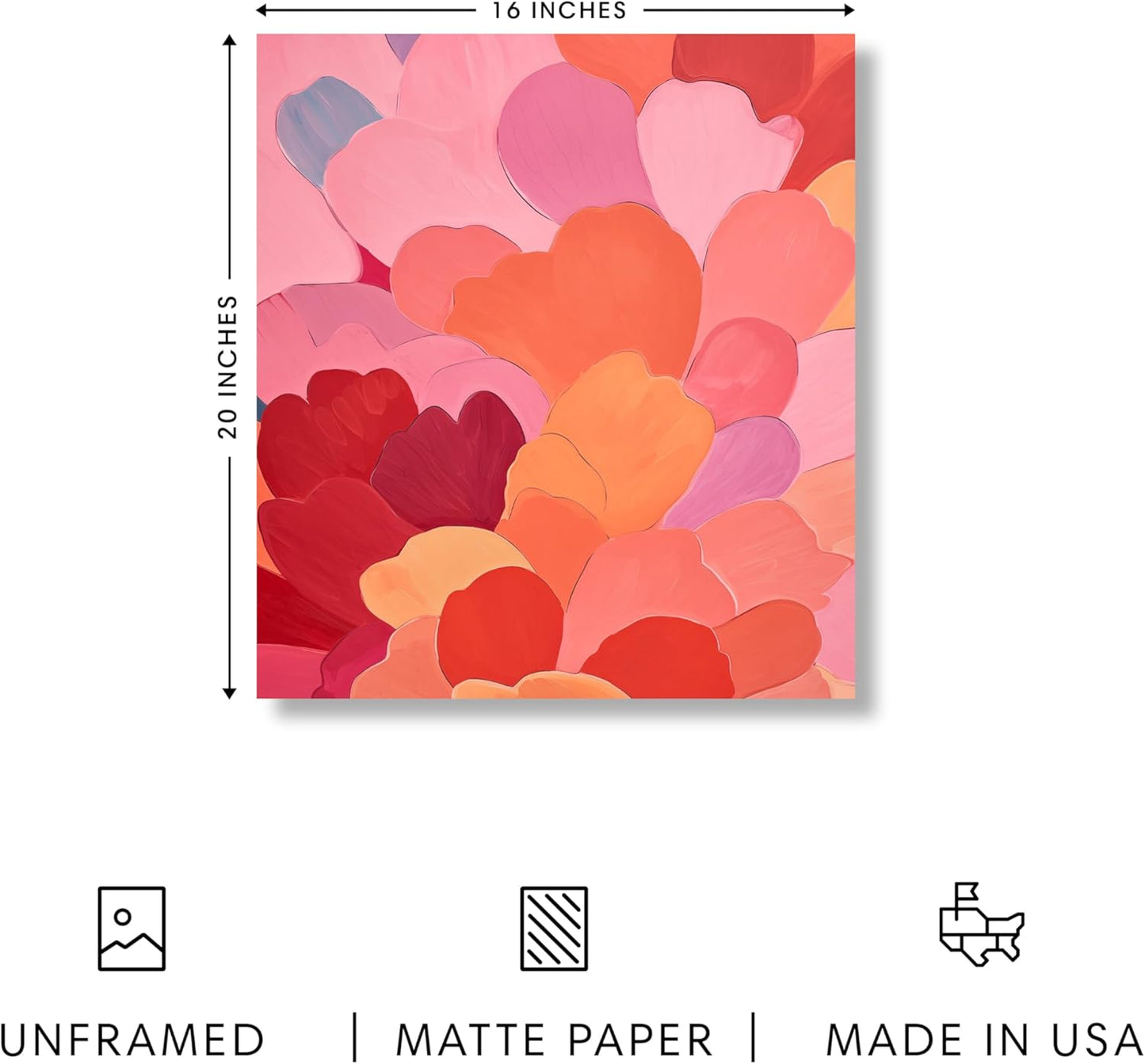 HAUS AND HUES Colorful Abstract Wall Art - Minimalist Retro Picture for Living Room Decor, Red and Pink Modern Wall Art Painting (Petals 1, Unframed, 16x20)