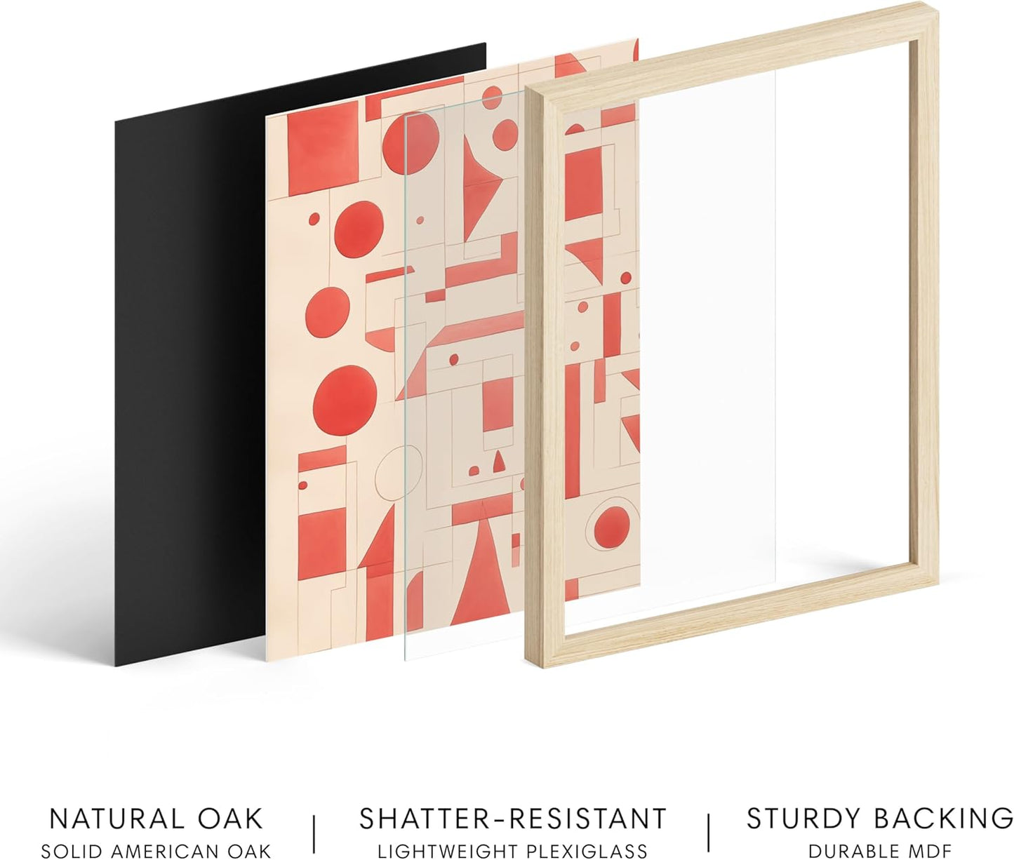 HAUS AND HUES Colorful Abstract Wall Art - Minimalist Retro Picture for Living Room Decor, Red and Pink Modern Wall Art Painting (Red Geometric, Beige Frame, 11x14)