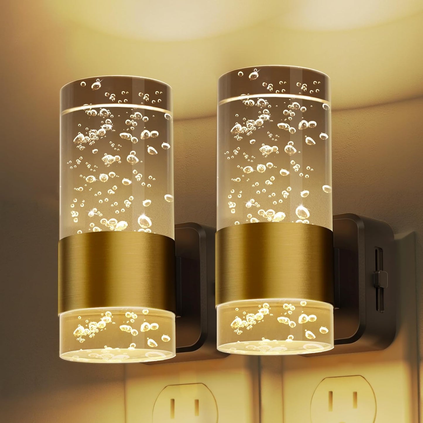 L LOHAS LED Night Lights Plug into Wall, 2 Pack Acrylic Night Light,Dimmable Nightlight with 0-100 LM Adjustable Brightness, 3000K Plug in Night Light with Dusk to Dawn Sensor, for Bathroom Hallway