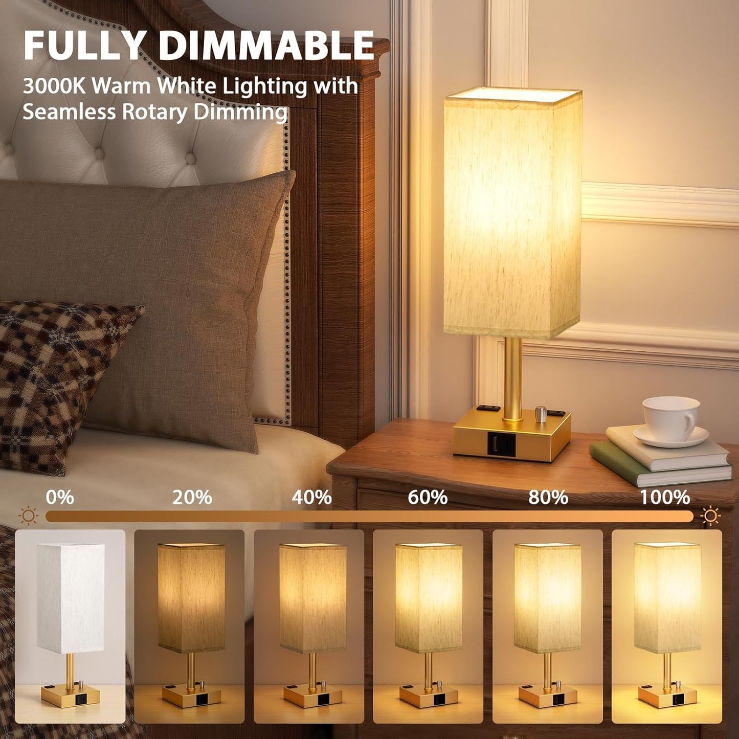 aooshine Gold Fully Dimmable Nightstand Lamps