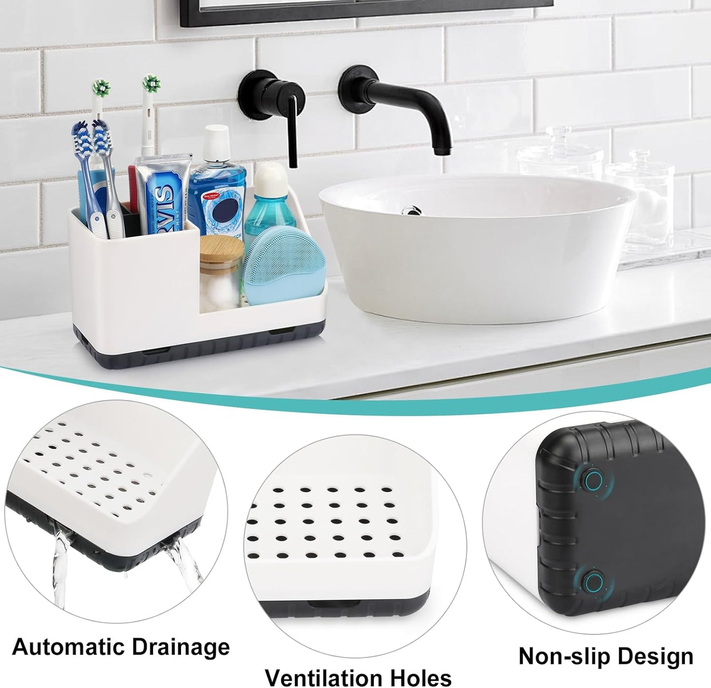 Bathroom Counter Organizer, Bathroom Organizers and Storage, Detachable Toothbrush Holders for Bathroom Vanity Sink Organizer (White)