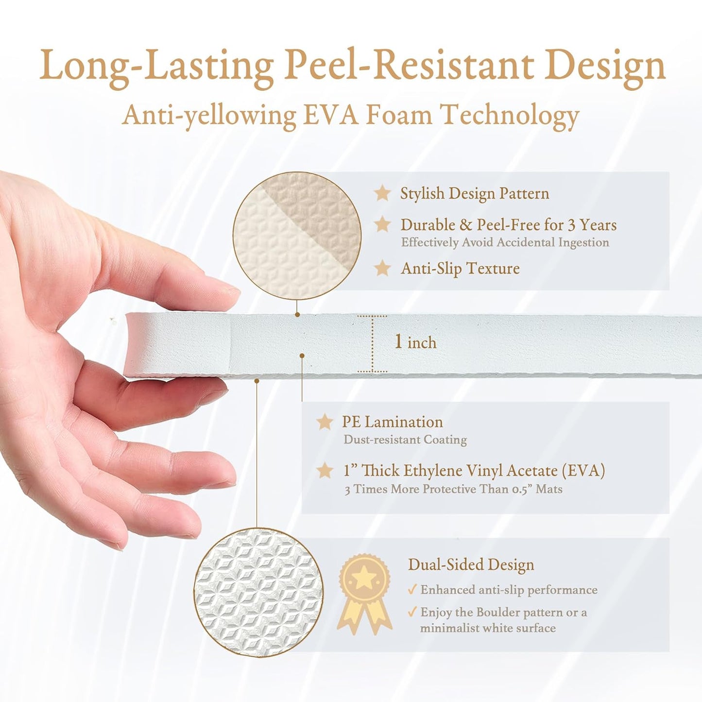 PopsyKosy Super 1 Inch Thick Premium Quality Exercise & Baby Foam Play Mats - Expandable & Large Non-Toxic Odorless Floor Mat - 6 Tiles Spacious 6x4ft - Peel-Resistant - Desert Sand