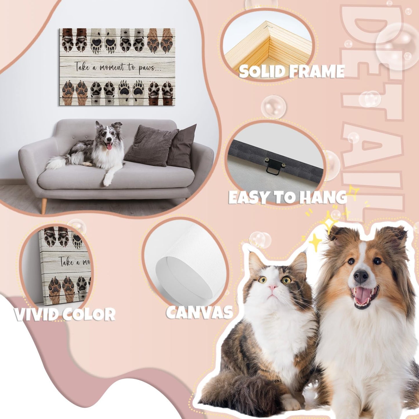 Dog Decor Animal Wall Art Take a Moment to Paws Decor Dog Poster Animal Posters Dog Painting Paw Print Decor Dog Canvas Art Puppy Paw Print Paws Print Wall Art for Living Room Decor (28''Hx40''W)