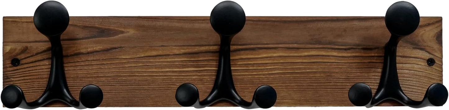 SKOLOO 17-Inch Wood Coat Rack Wall Mount with 3 Triple Hooks - Ideal for Family Entrances, Classrooms, and Pet Supplies Storage - Perfect Coat Hooks for Wall,Charred Golden Brown