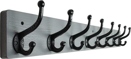 WEBI Rustic Coat Rack Wall Mount,35.43" Long 8 Cast Iron Coat Hooks Wall Mounted,Heavy Duty Wall Coat Hanger Hooks for Hanging Coats,Clothes,Grey