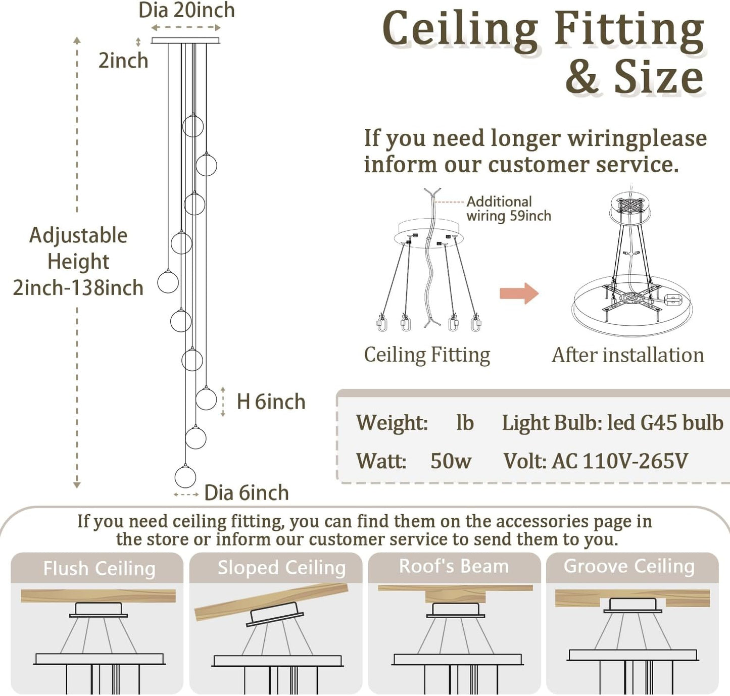 10-Light LED Staircase Modern Glass Globe Pendant Light Gold Chandeliers Large Chandeliers for High Ceilings, Entryway Lighting Fixture Villas and Stairs