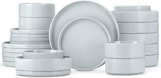 Herogo Stoneware Dinnerware Set with Salad Bowls, 24 Piece Kitchen Dinner Dish Set for 6, Plates and Cereal Pasta Bowls, Chip & Scratch Resistant Dishware, Speckled Light Gray